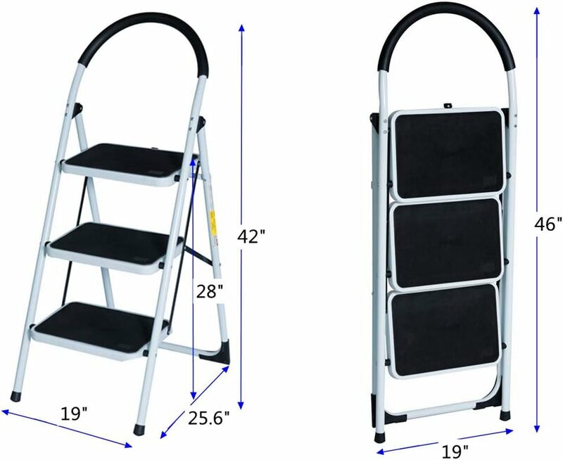 Opvouwbare 3 Step Ladder Thuisdepot Staal, Lichtgewicht 300 Lb Capaciteit Met Handgreep Anti-Slip En Breed Pedaal