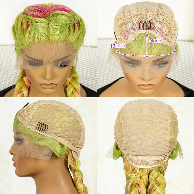 Candy Color Cornrow Braids Wig Lace Front Synthetic Braided Wig Lady Fashion