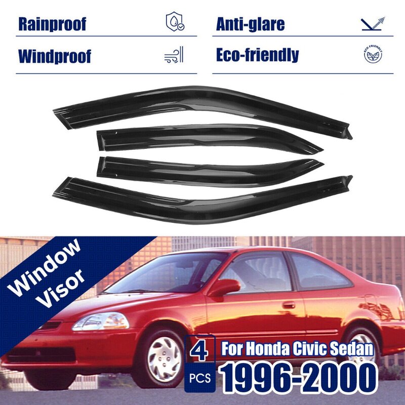 4X jendela pelindung hujan matahari pelindung angin deflektor untuk 96-00 Honda Civic Sedan *