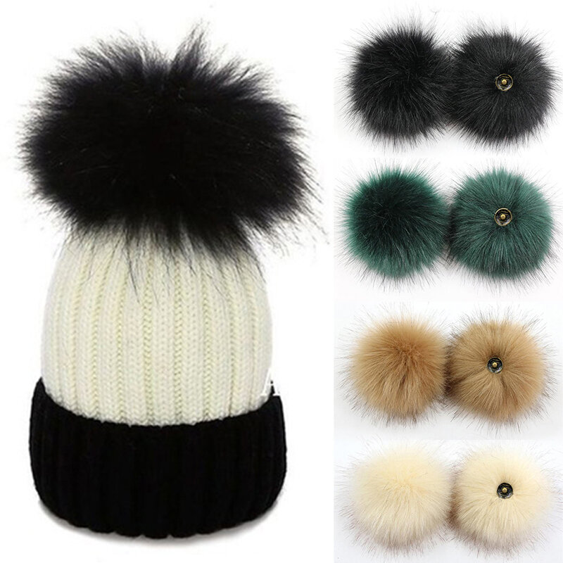 2pcs 12cm Artificial Fur Ball Imitated Fox Fur Ball With Elastic Band Diy Faux Fur Fluffy Pompom Ball Fur Pompon For Hats Bags