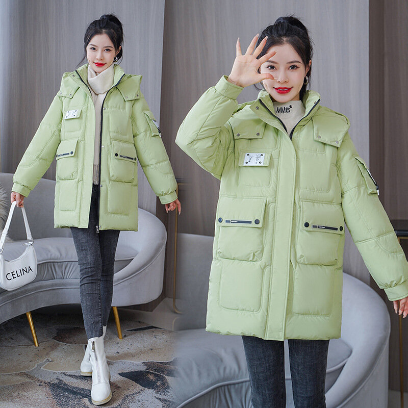 Mid-Length Hooded Down Cotton Padded Jackets Women's Parka 2022 Winter New Stand Collar Loose Women Coat Fashion Outwear Female