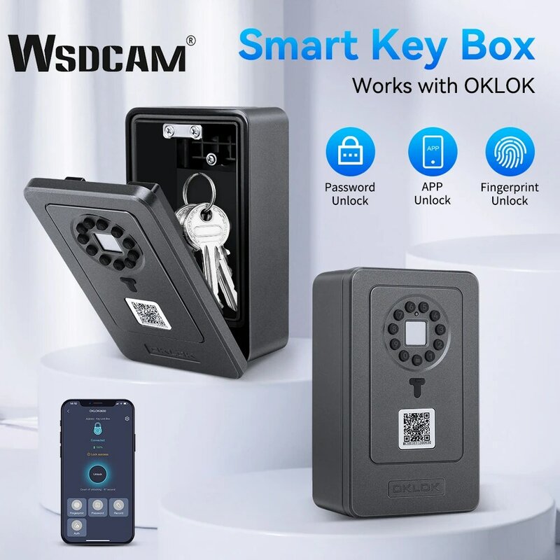 WSDCAM-caja de almacenamiento de llaves con huella dactilar inteligente, caja de almacenamiento de contraseña inalámbrica Bluetooth, caja de seguridad antirrobo