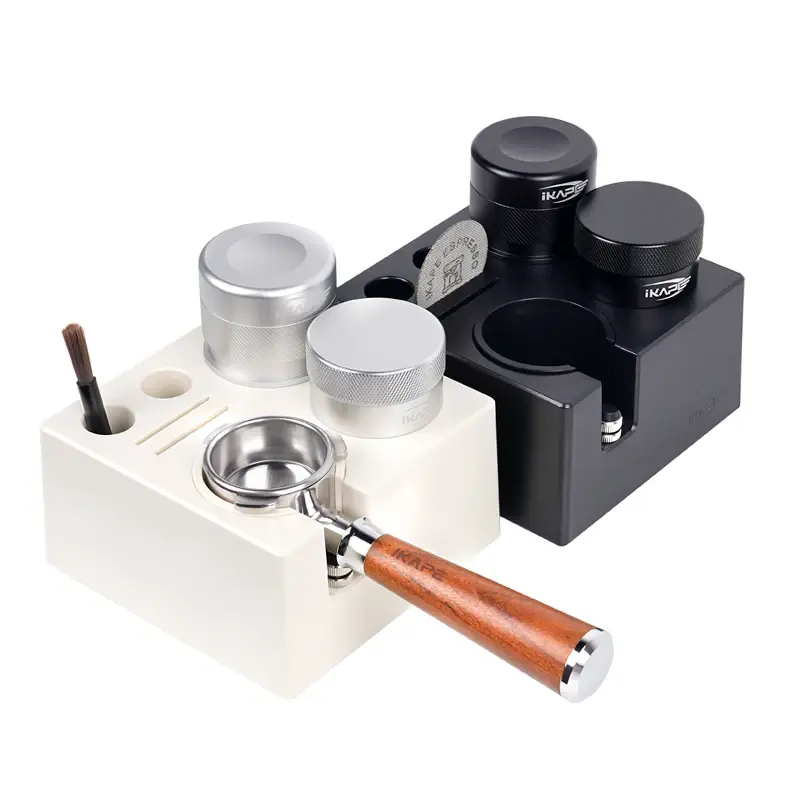 IKAPE-Soporte de apisonadora de café, Base de estación de apisonamiento de café ABS, alfombrilla de apisonamiento para Espresso, tamaño Universal (7 en uno), 51/54/58mm