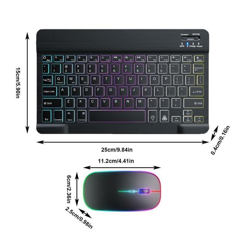 Teclado pequeño BT portátil iluminado para tableta, teclado multidispositivo colorido ultrafino de 10 pulgadas para PC, tableta y computadora