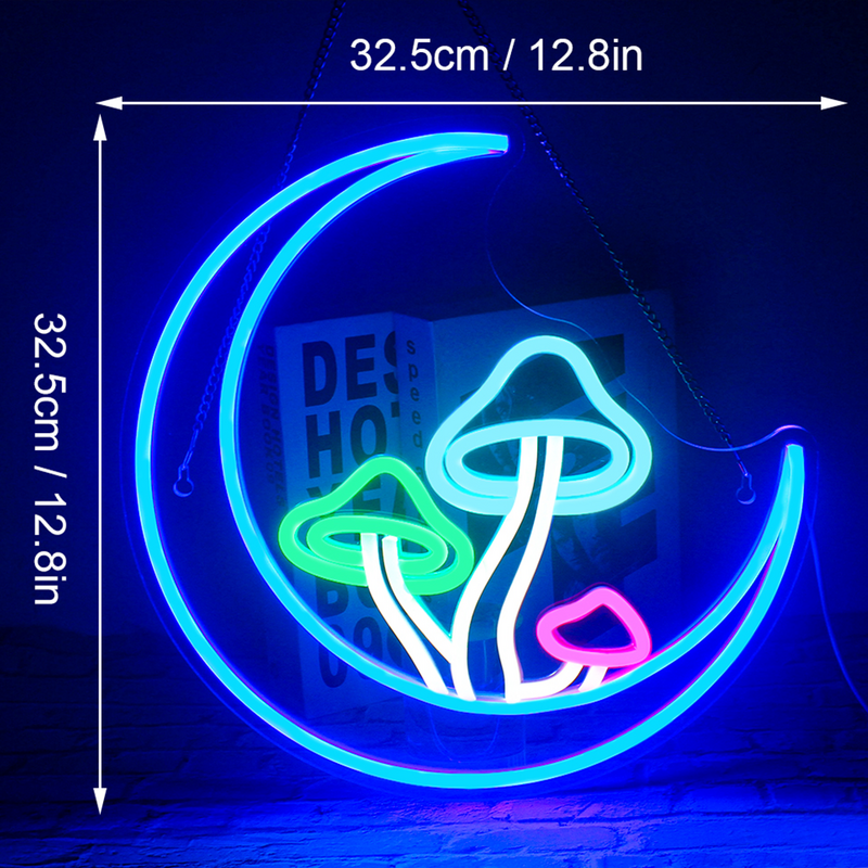 Lampu LED dinding tanda Neon jamur bulan dapat diredupkan lampu LED dinding untuk kamar tidur pesta rumah bar desain kreatif lampu Dekorasi ruangan