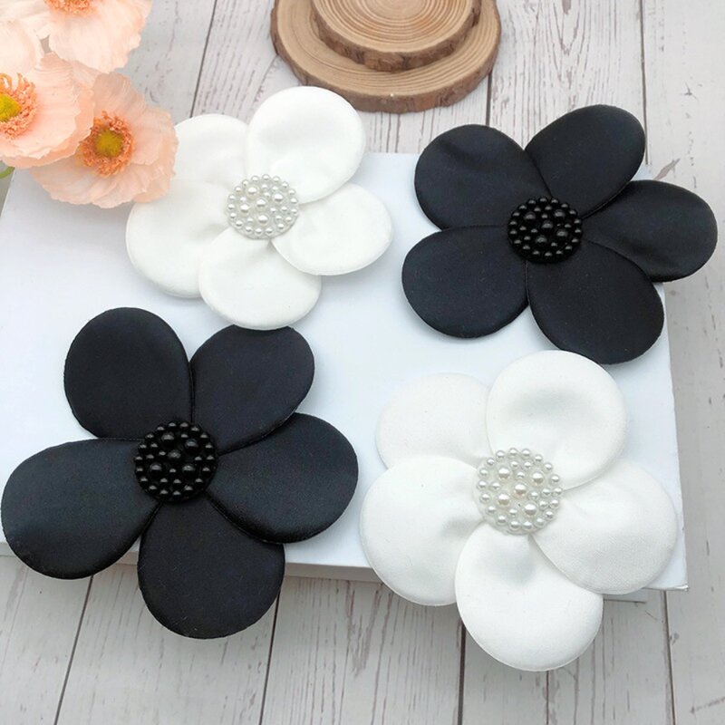 3D frisada forma flor imitação pérola, tecido poliéster, Beading Applique, acessórios de vestuário, DIY, novo