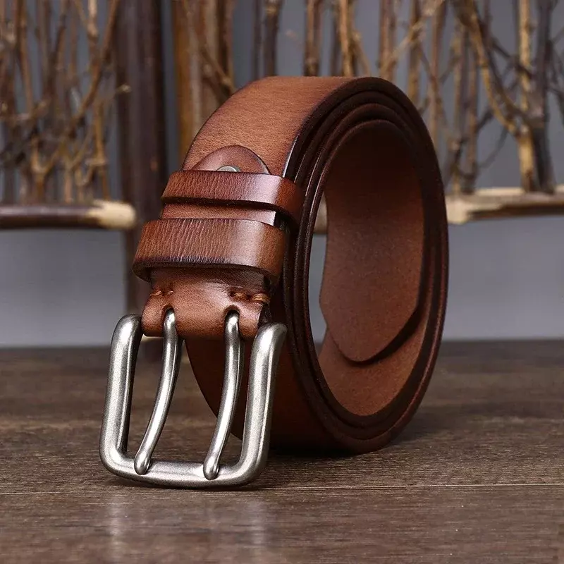 Cinturones de diseñador de 3,8 cm de ancho para hombres, regalo para hombres, cinturón de piel de vaca genuina, Correa Vintage para Jeans, hebilla de doble Pin, 2024