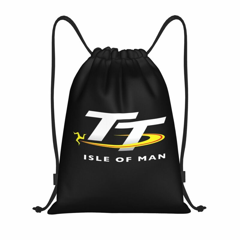 Isle Of Man TT Logo Black Portable Drawstring Bags Backpack Storage Bags Outdoor Sports Traveling Gym Yoga