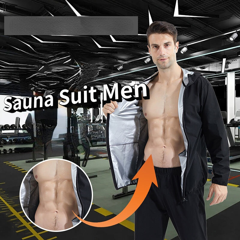 Mannen Zweet Top Body Building Fitness Hoed Sauna Kleren Afvallen Houden Afslanken Waterdichte Gym Training Shaper Broek Hooded