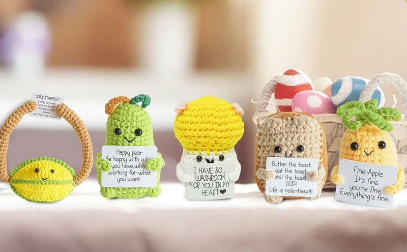 Positive Cute Potato Dolls Inspirational Knitted Figurines for tabletop decorative Knitting Funny Doll with Card Home Room Decor