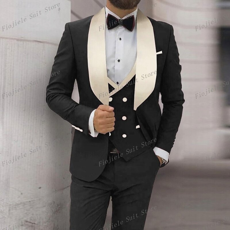 New Two-Tone Business Party Prom Men Suit Groom Groomsman Wedding Casual Formal Occasion Tuxedos 3 Piece Set Jacket Vest Pants