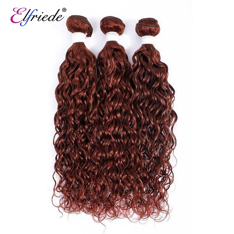 Elfriede #33 bundel rambut berwarna gelombang air cokelat gelap dengan penutup rambut manusia Remy Brasil 3 bundel dengan penutup renda 4x4