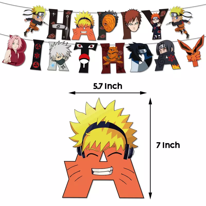 Decoración de fiesta de cumpleaños con temática de Naruto, Bandera de Riman, tarjeta de inserción de pastel, globo, encanto en espiral, arreglo de fiesta, decoración Interior