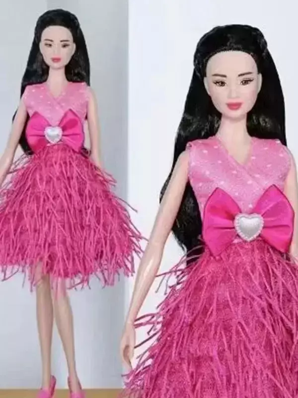 バービー人形,人形服,靴,タッセル,子供のおもちゃのギフト,流行,1:6, 30cmのピンクのイブニングドレス