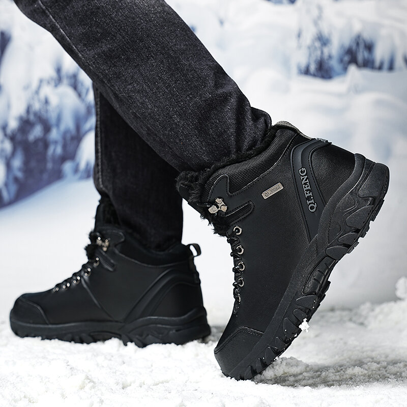 STRONGSHEN-zapatos de senderismo para hombre, zapatillas de escalada de montaña cálidas, de alta calidad, a la moda, botas de nieve informales impermeables, para exteriores, Invierno