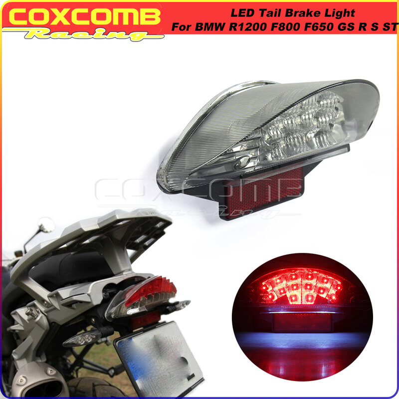 LED E-Mark Taillight para motocicleta, Lâmpada de freio traseiro, Refletor para BMW R1200GS ADV R1200R F650GS F650ST F800S F800ST, 12V
