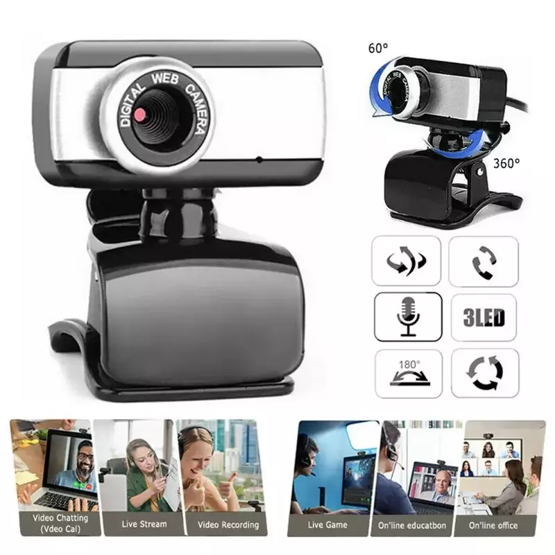 Webcam da conferência do portátil e do desktop, câmera do computador com microfone, câmeras video portáteis, universal, 1080p, novo