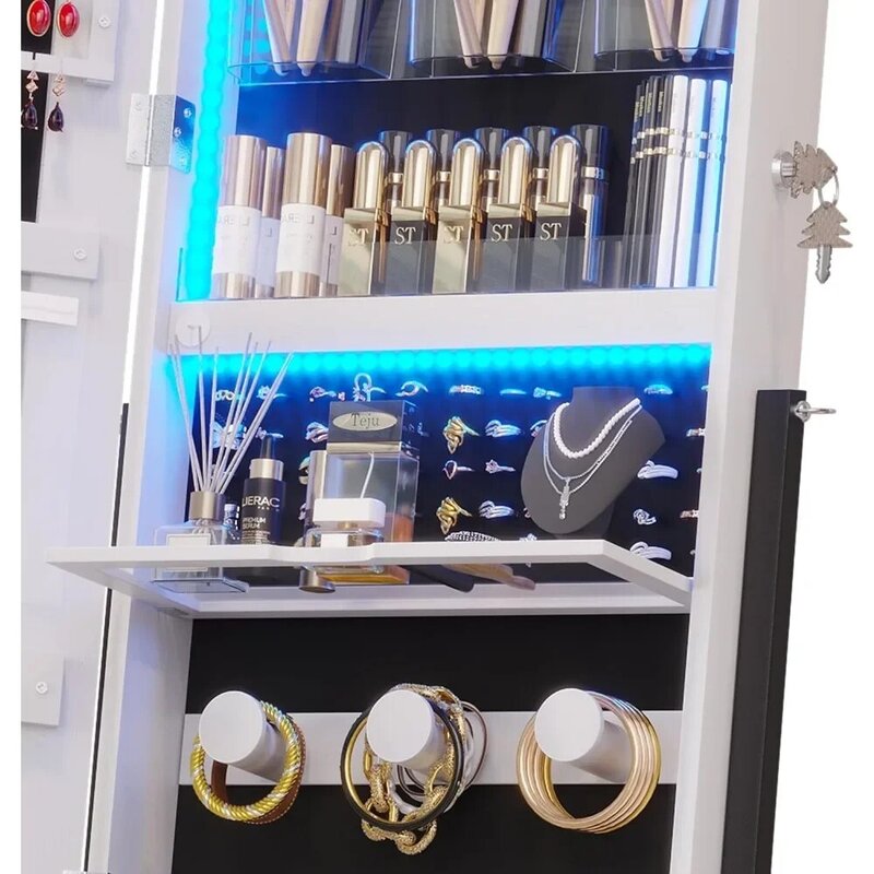 Lemari perhiasan LED, lemari perhiasan cermin panjang penuh 47.2 "H cermin perhiasan dengan lampu Modern ruang tamu furnitur rumah