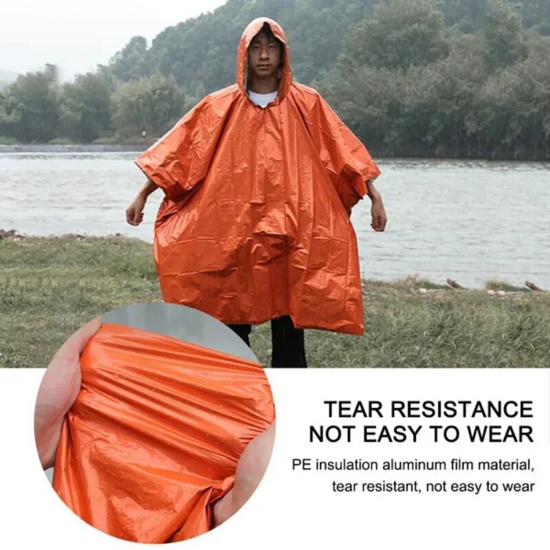 PE Alumínio Film Thickened Raincoat Poncho de emergência Cobertor Reflexivo Equipamento de Sobrevivência, Camping, Pesca, Ferramenta ao ar livre
