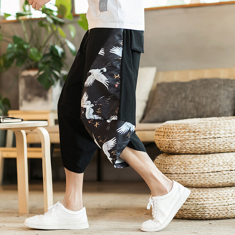 Męskie spodnie z haremem w stylu Vintage na co dzień spodnie do joggingu letnie męskie spodnie do łydek w stylu Harajuku duży rozmiar 5XL