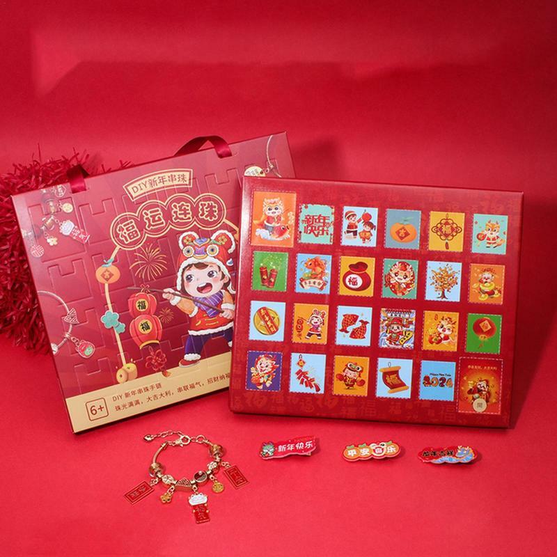 2024 anno del drago bracciali calendario conto alla rovescia 24 giorni gioielli fai da te calendario dell'avvento regali creativi di capodanno cinese per bambini