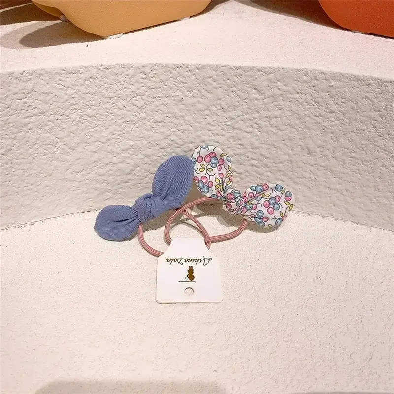 New Nordic Style Sweet Girl Floral Cherry Fabric Rabbit Ears Hair Rope Children's Ponytail Rubber Band Hair Accessories