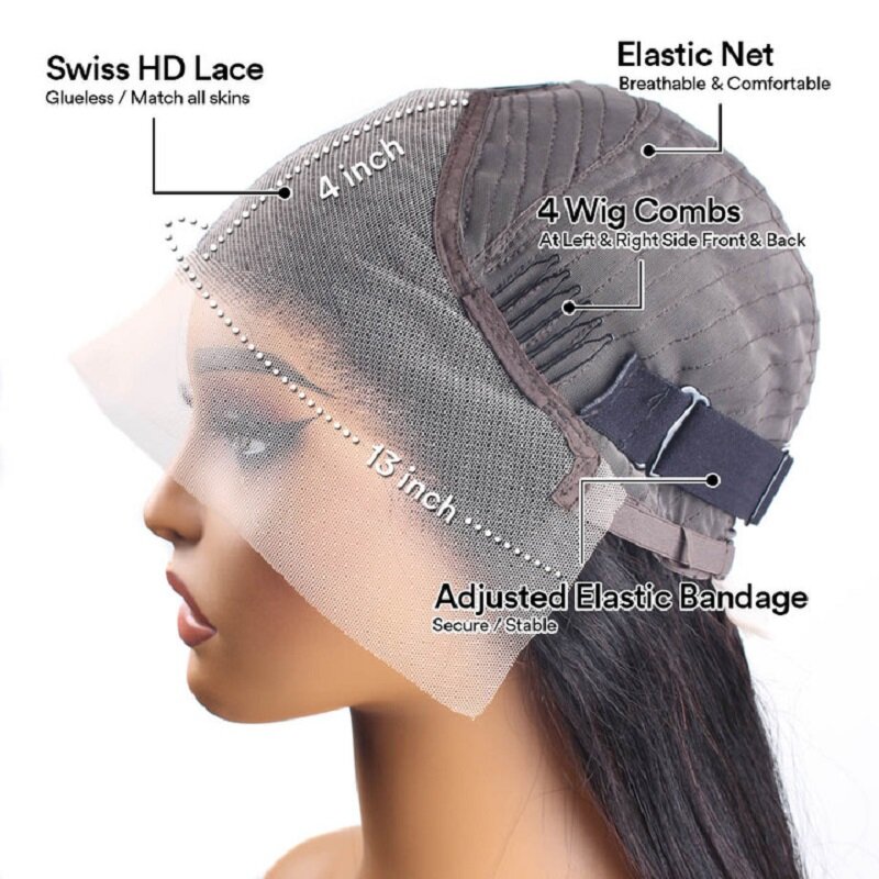 Pelucas frontales de encaje recto para mujeres negras, cabello humano de 13x4, 30 pulgadas, densidad de 180%, prearrancado, sin pegamento