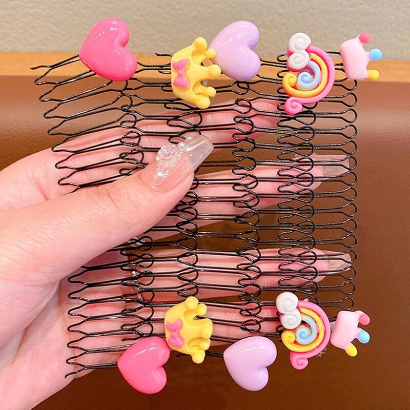 Kids Spring Hair Comb Cartoon Invisible Comb Teeth Extra Hair Holder Sweet U Shape Hair Styling Comb Fixed Combs Girls Hair Wear