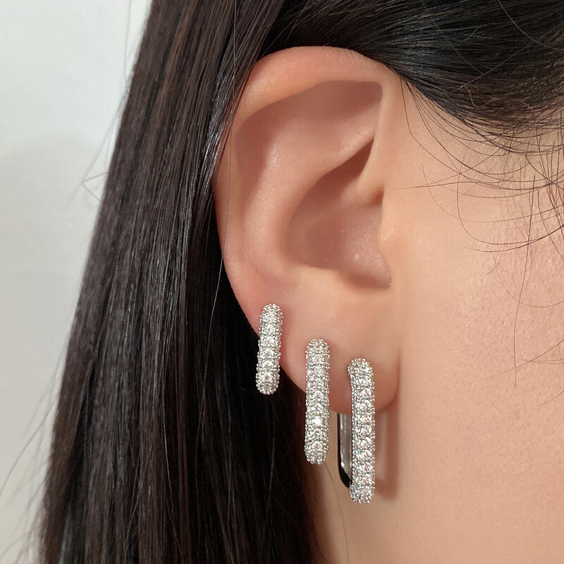 2022 Minimalist Geometric Square Crystal CZ Big Huggies Hoop Earrings for Women Fashion Gold Color Metal Wedding Jewelry Gift