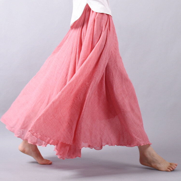 女性のためのエレガントなリネンマキシスカート,2層,カジュアル,伸縮性,20色,sk53,夏,2023