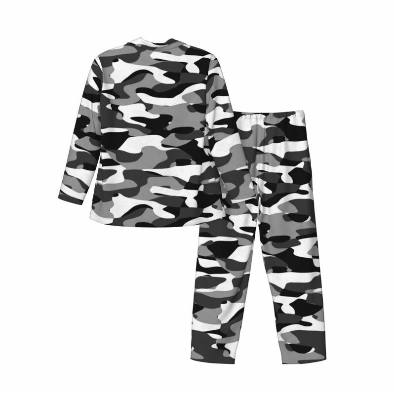 Pijamas de camuflaje gris oscuro para hombre, ropa de dormir de moda para dormitorio, conjuntos de pijama Retro de gran tamaño, blanco y negro, Otoño, 2 piezas
