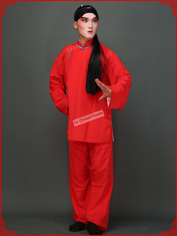 Chinese Operas Drama Male Prisoner Clothing Ancient Peking Huangmei Opera Performance Wear Stage Prisoner Criminal Red Costumes