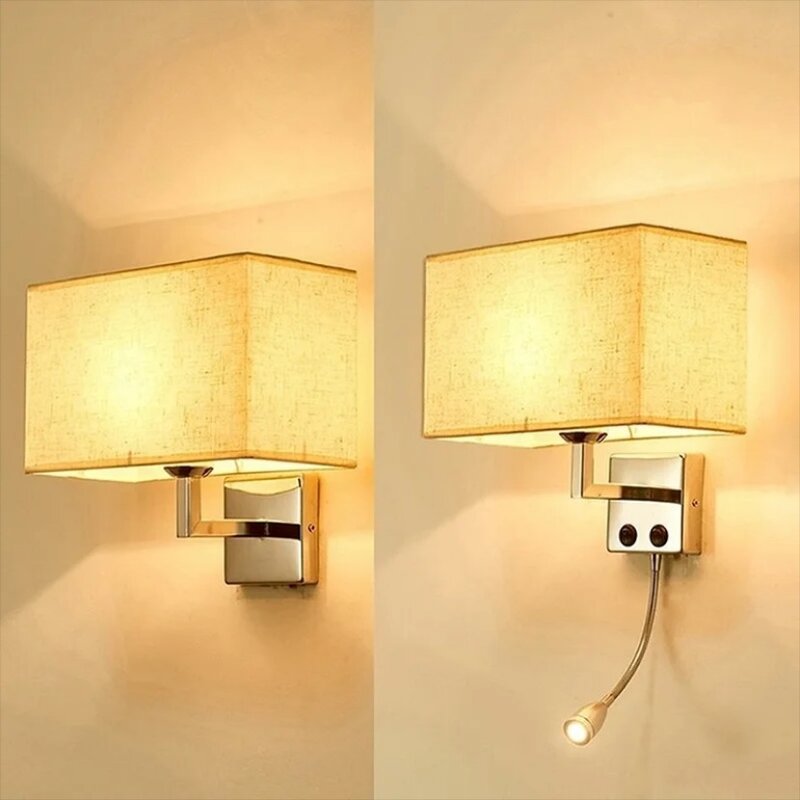 Nowoczesna lampa z przełącznikiem ścienna E27 hotelowa tkanina nocna lampka do czytania LED sypialnia gabinet armatura oświetlenie do dekoracji domu skandynawska