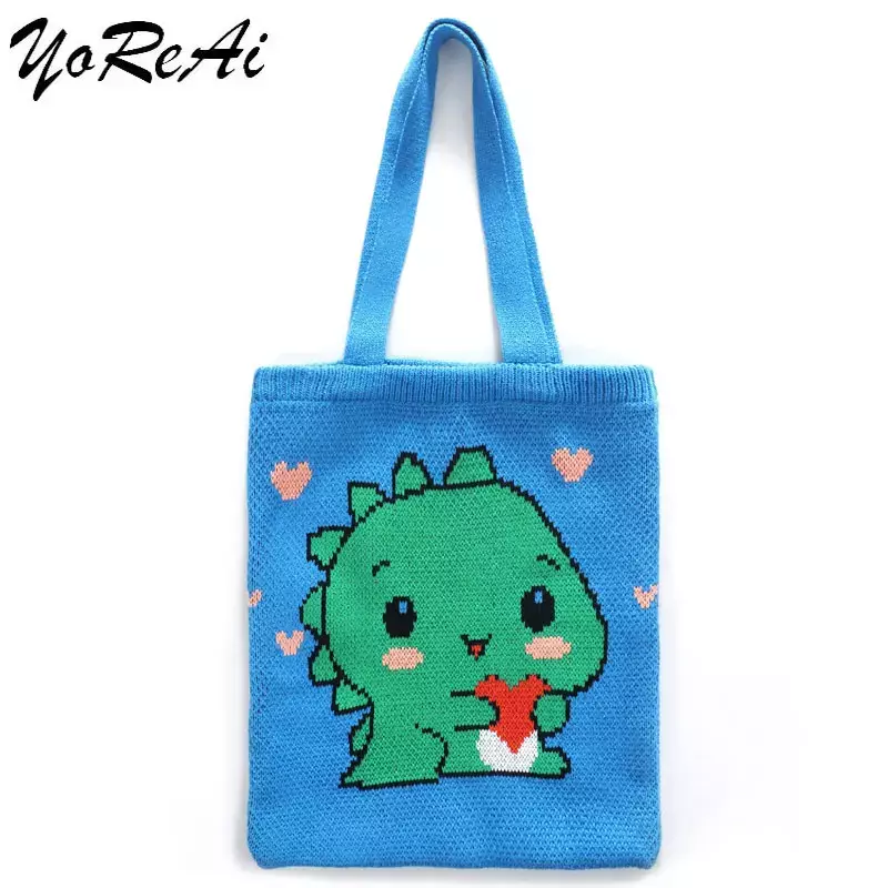 YoReAi Cartoon Ladies Cute Dinosaur torebka składana o dużej pojemności damskie torebki na ramię wielokrotnego użytku torba na zakupy Student Schoolbag