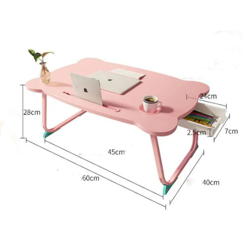 Simple Folding Laptop Table Desk Bed Table Sofa Table Small Desk With Slot Cup Holder Drawer Portable Study Table