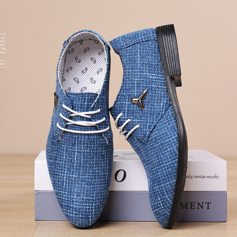 Chaussures Oxford en toile de lin pour hommes, chaussures provoqué pointues respirantes, chaussures d'affaires décontractées, marque de luxe, taille 38-48
