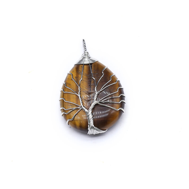 Argento tessuto albero della vita goccia d'acqua a forma di pietra semipreziosa naturale ciondolo gioielli che fanno accessori per collana fai da te 50x30mm