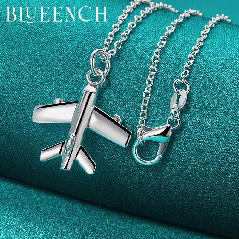 Blueench 925 Sterling Silver Airplane Pendant for Women Fashion Personality Birthday Gift Party Charm Jewelry