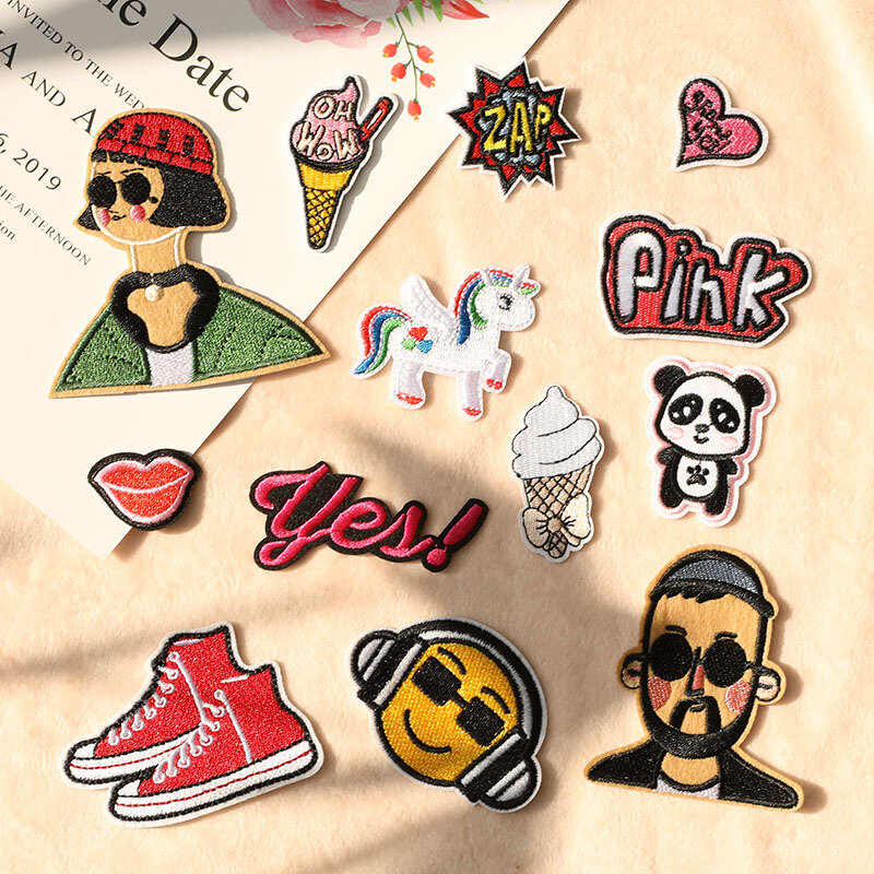 Hot Swag Embroidery Patch DIY Leon Panda Ice Cream Stickers Adhesive Badges Iron On Patches Emblem Clothing Bag Accessories