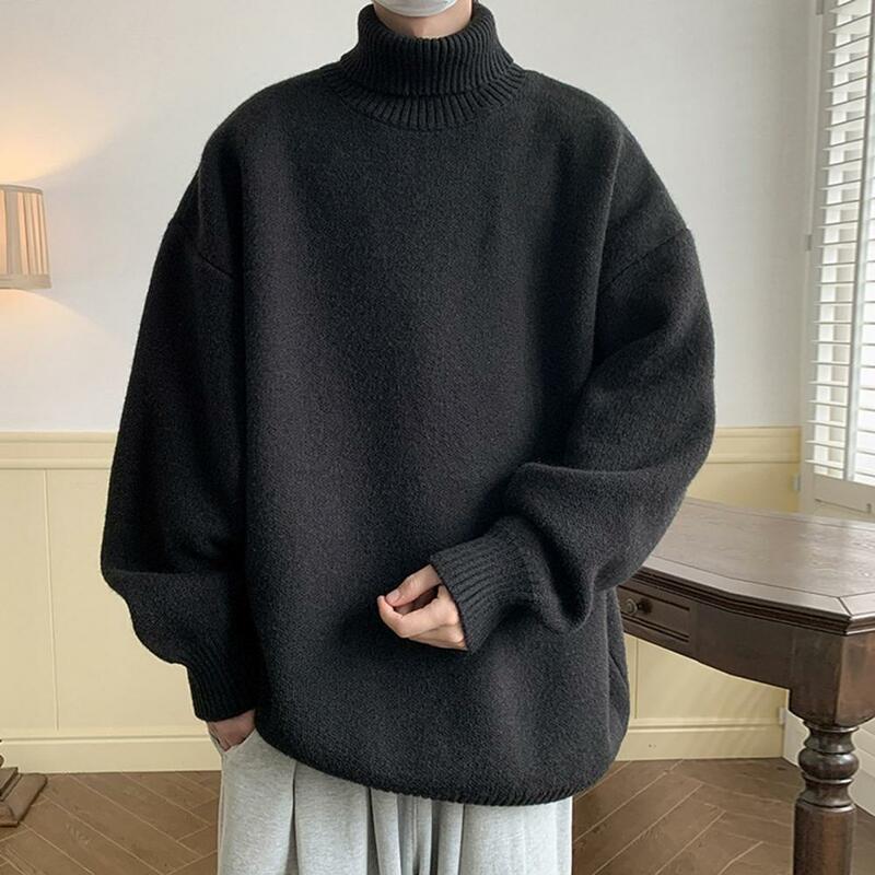 Men Winter Sweater Men's High Collar Turtleneck Sweater Warm Knitted Pullover for Autumn Winter Soft Thickened Mid-length