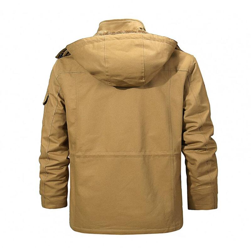 Abrigo de invierno con capucha desmontable para hombre, chaqueta de forro polar con capucha desmontable, múltiples bolsillos, soporte elegante para el frío