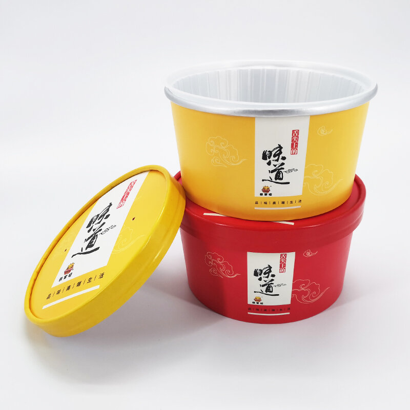 Contenedor de alimentos de papel con logotipo personalizado, bandeja de inserción, cuencos de arroz y sopa con tapa