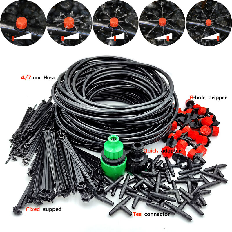 Greenhouse 5M-50M DIY Drip Irrigation System Automatic Watering Garden Hose Micro Drip Watering Kits with Adjustable Drippers