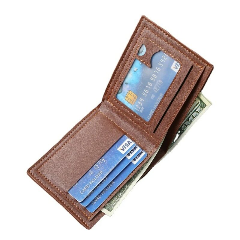 Carteira de couro PU vintage para homens, marca de luxo, bolsas curtas, finas masculinas, grampo de dinheiro, titular de cartão de crédito