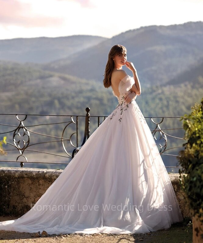 Vestido De novia elegante con hombros descubiertos, traje clásico con cuello en V, línea A Simple, largo, 2024