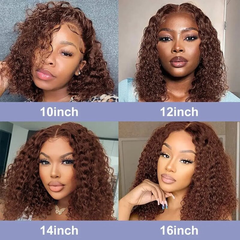 180 Density Curly Short Bob Wigs Peruvian Transparent Lace Frontal Human Hair Wigs For Women Chocolate Brown 13x4 Lace Front Wig