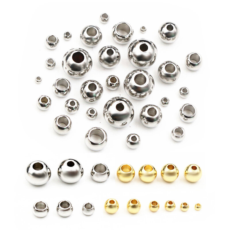 30-100pcs 2-8mm thép không gỉ màu vàng Spacer hạt charm Loose Bead DIY Vòng đeo tay Vòng cổ hạt đối với trang sức làm Charms