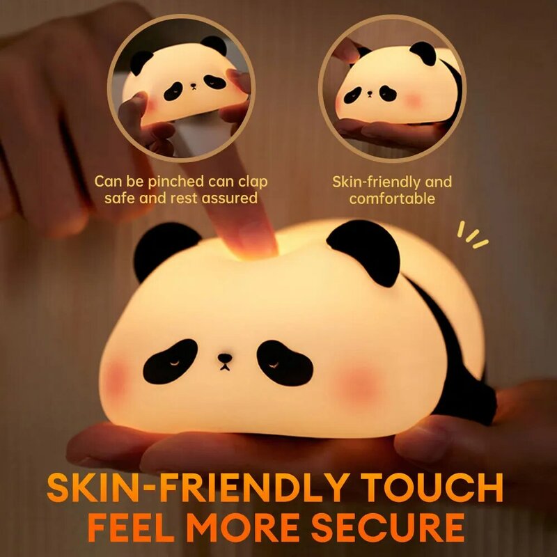 Cute Panda Silicone LED Night Lights, USB Lâmpada recarregável, Timing, Bedside Decor, Kids Birthday Gifts, Home Bedroom Decor