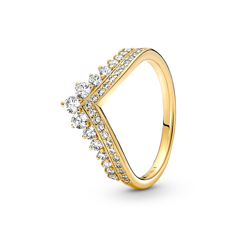 Anillo de plata 2022 chapada en oro para mujer, circonita brillante, Princesa, espoleta, corazón, anillo Original, joyería fina, 925