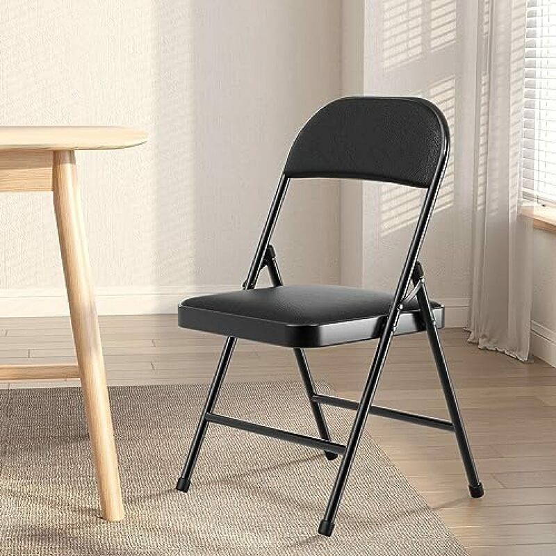 A! 4 Pack Folding Chairs with Padded Cushion and Back, Padded Folding Chairs for Home and Office, Indoor and Outdoor Events